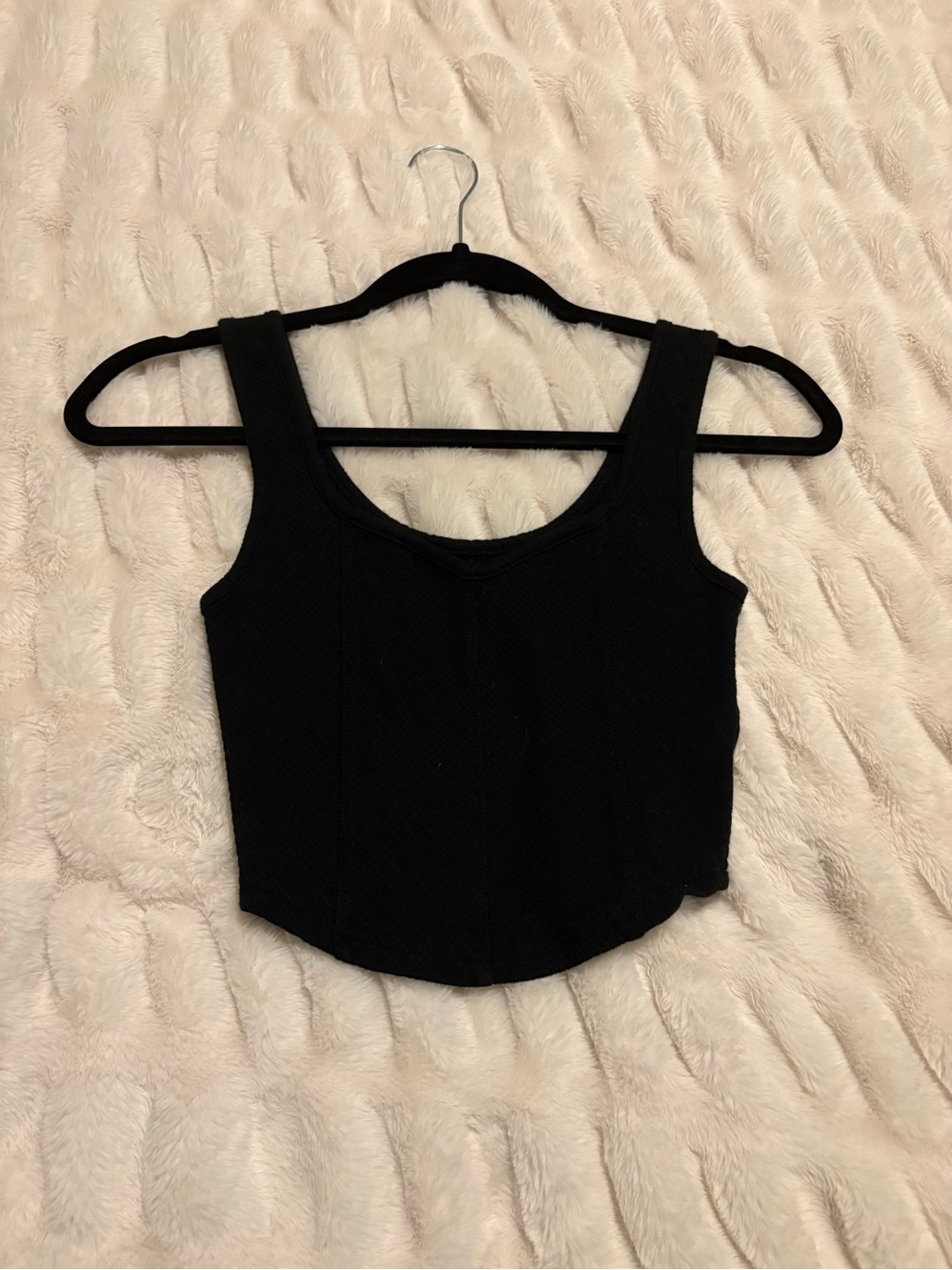 aerie Black Ribbed Scoop Crop Tank Top
